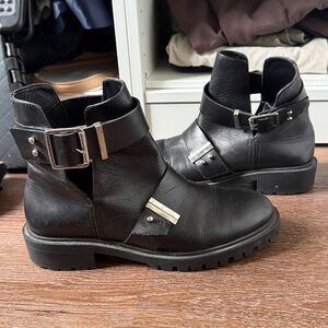 Zara Black Buckle Ankle Boots